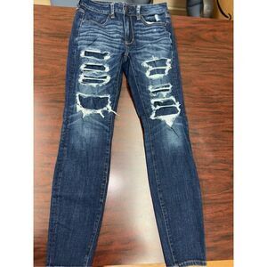 American Eagle 360 Next Level Stretch Hi-Rise Jegging Distressed Jeans Size 6